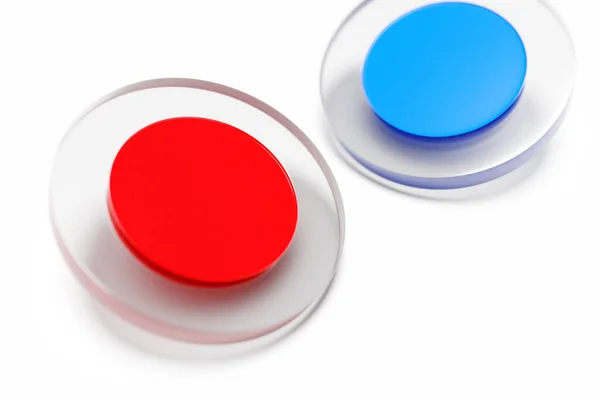 Illustration Two White Transparent Chips Red Blue Middle White Isolated — Stockfoto