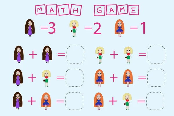 Counting Game Cute Dolls Preschool Worksheet Kids Activity Sheet Printable — Stock Photo, Image