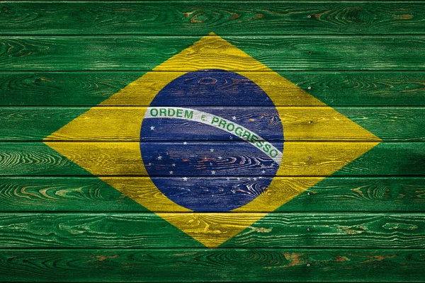 Nationale Vlag Van Brazilië Geschilderd Een Kamp Van Zelfs Planken — Stockfoto