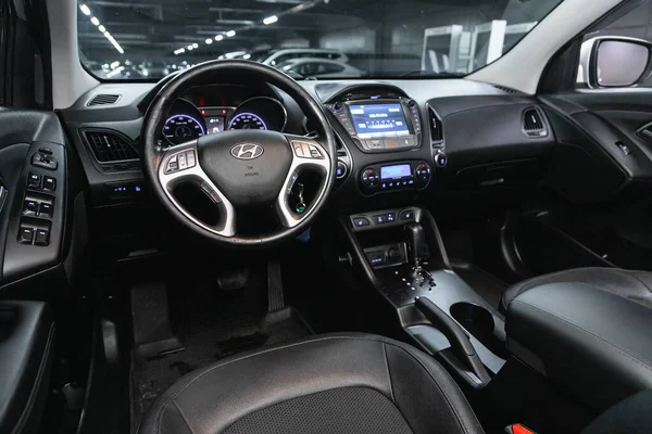 Novosibirsk Russia January 2022 Hyundai Dashboard Player Steering Wheel Accelerator — 图库照片