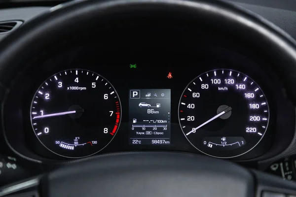 Novosibirsk Rusland Januari 2022 Hyundai Kreta Teken Symbool Auto Dashboard — Stockfoto