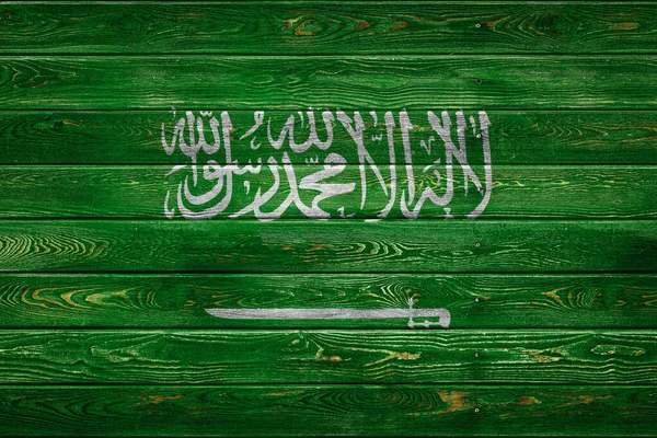 Bandeira Nacional Arábia Saudita Pintada Acampamento Tábuas Pares Pregadas Com — Fotografia de Stock