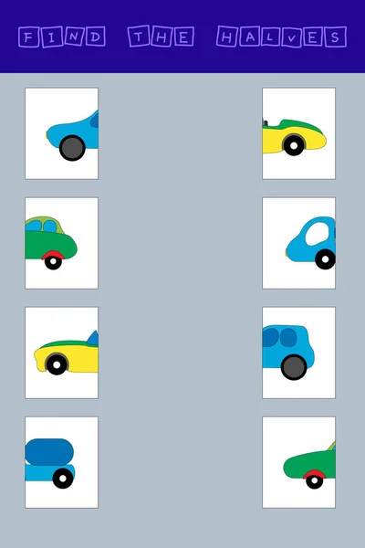 Matcha Halvorna Leksaksbilarna Utbildningsspel För Barn — Stockfoto