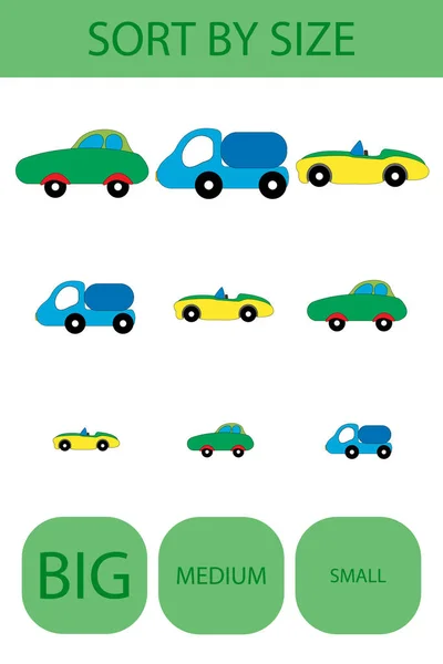 Combine Brinquedos Carros Por Tamanho Grande Médio Pequeno Jogo Educativo — Fotografia de Stock