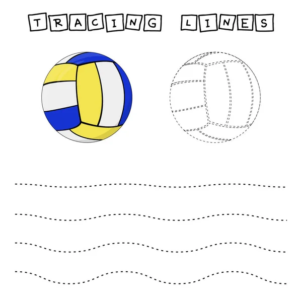 Tracing Lines Game Mit Volleyballs Arbeitsblatt Für Vorschulkinder Arbeitsblatt Für — Stockfoto