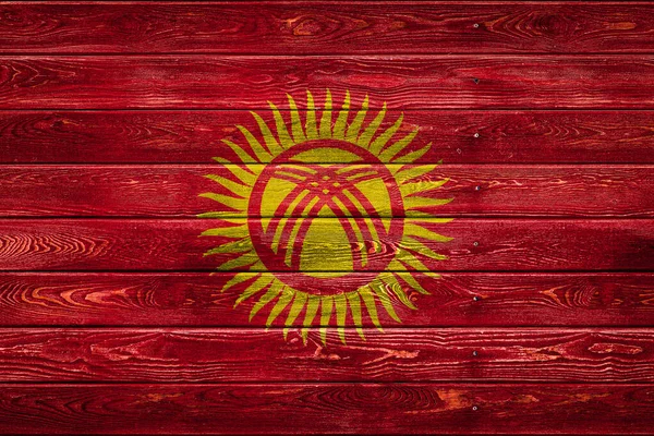 Bandiera Nazionale Del Kirghizistan Dipinta Campo Tavole Inchiodate Con Chiodo — Foto Stock