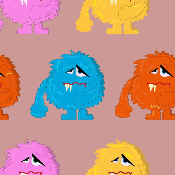 Patrón Sin Costuras Dibujos Animados Triste Monstruo Colorido Sobre Fondo — Foto de Stock
