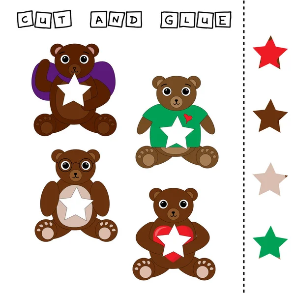 ワークシートベクトルの設計作業はカラフルなクマのピースをカットして接着することです 子供のためのロジックゲーム — ストック写真