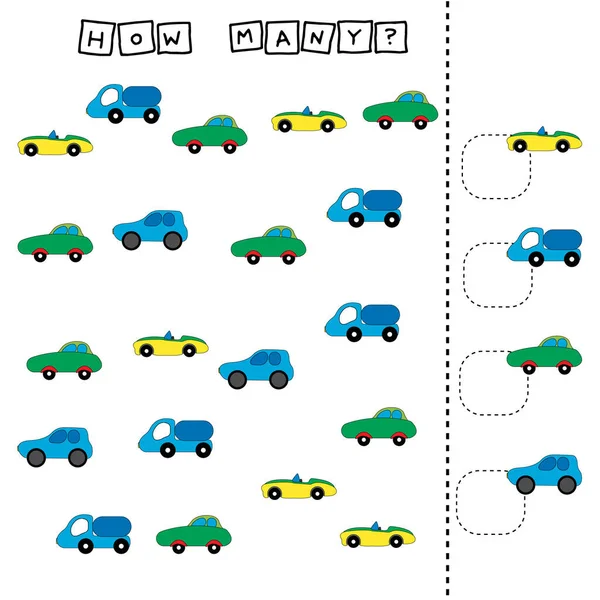 为学龄前儿童计算游戏 数数有多少辆车 — 图库照片