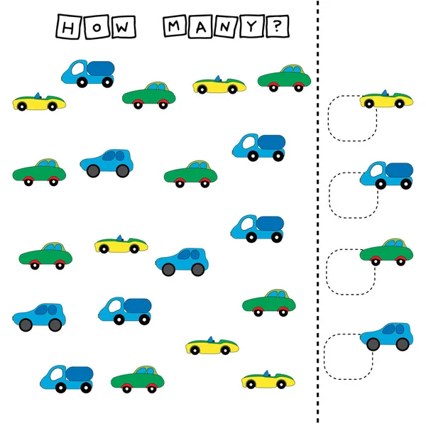 Anaokulu Çocukları Için Sayım Oyunu Kaç Araba Say — Stok fotoğraf