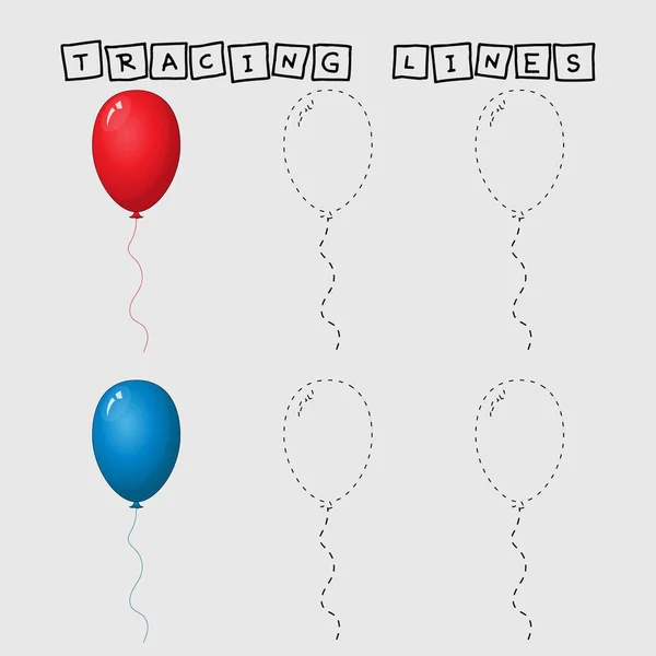 Ίχνη Παιχνίδι Γραμμές Πολύχρωμα Μπαλόνια Φύλλο Εργασίας Για Παιδιά Προσχολικής — Φωτογραφία Αρχείου