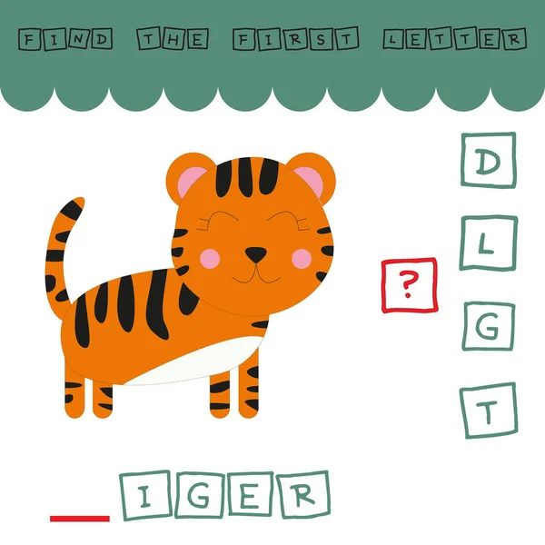 Find First Letter Word Tiger Connect Educational Game Children — Stock Photo, Image