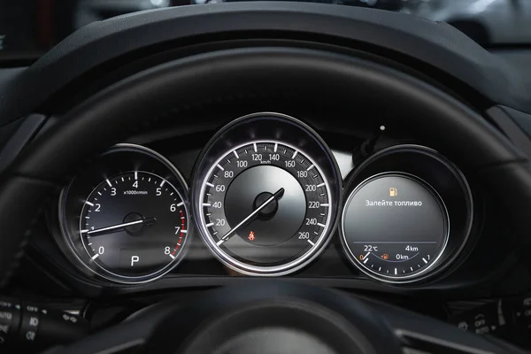 Novosibirsk Russia January 2022 Mazda Close Speedometer Rpm Meter — Stock Photo, Image