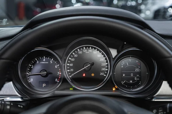 Novosibirsk Russia January 2022 Mazda Close Speedometer Rpm Meter — Stock Photo, Image
