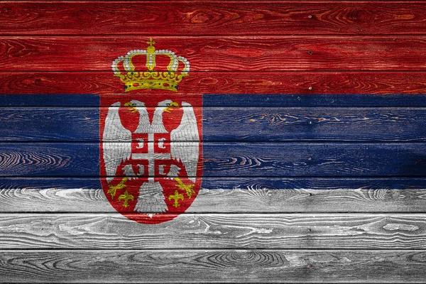 Bandeira Nacional Sérvia Pintada Acampamento Tábuas Pares Pregadas Com Prego — Fotografia de Stock