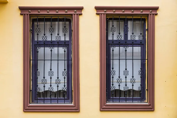Close Beautiful Black Forged Fence Window Old House — Stock Photo, Image