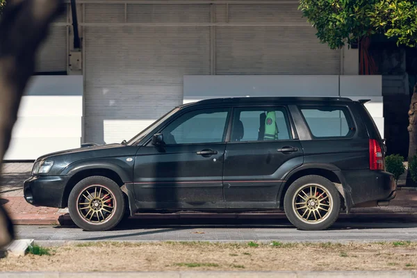 Side Türkei Februar 2022 Schwarzer Subaru Forester Steht Einem Sommertag — Stockfoto