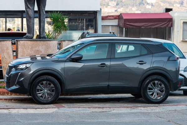 Side Turkey February 2022 Silver Peugeot 3008 Parked Street Warm — Stock Photo, Image