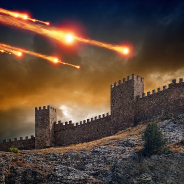 Old fortress, tower under attack clipart