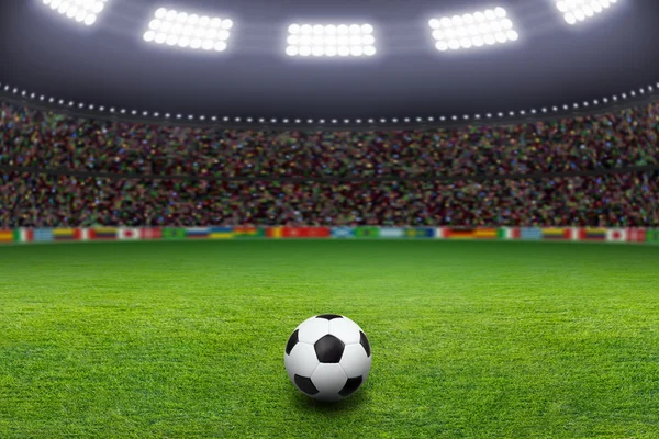 Soccer ball, stadium, light — Stock Photo, Image