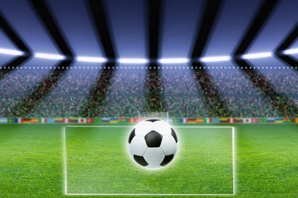 Pallone da calcio, stadio, riflettori — Foto Stock