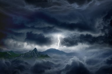 Stormy sky, lightning, mountain clipart