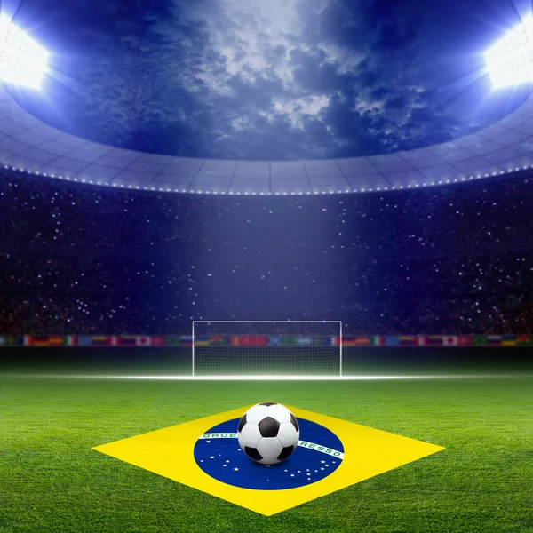 Calcio staduim, bandiera brasiliana — Foto Stock