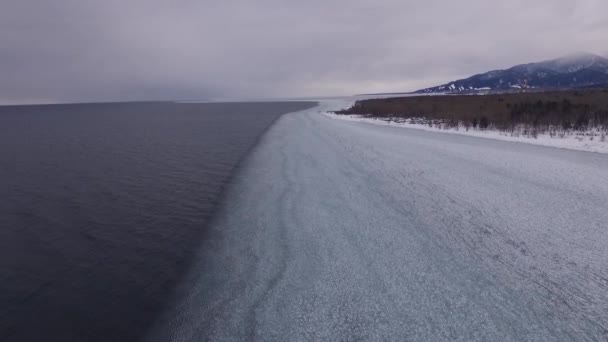 Freezing Baikal Baikal Goes Hibernation Icy Coast City Baikalsk View — Stock Video