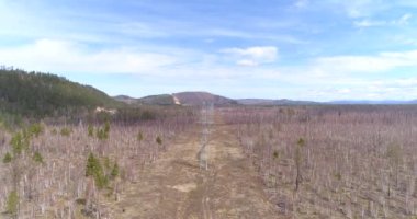 Enerji. Elektrik hatları. Güç iletim hatları. Elektrik santrali. Enerji dağıtımı. Bir İHA 'dan ateş etmek. Yukarıdan görüntüle