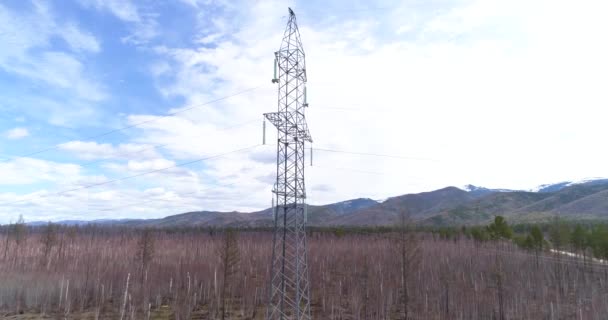 에너지 전력선 발전소 에너지 드론을 있어요 위에서 바라본 — 비디오