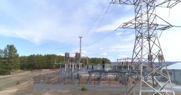 Enerji Elektrik Hatları Güç Iletim Hatları Elektrik Santrali Enerji Dağıtımı — Stok video