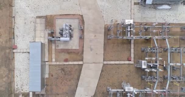 Energie Stroomkabels Transmissielijnen Een Energiecentrale Energiedistributie Schieten Van Een Drone — Stockvideo
