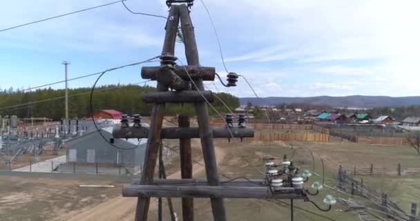 Energie Stromleitungen Hochspannungsleitungen Kraftwerk Energieverteilung Schießen Aus Einer Drohne Blick — Stockvideo