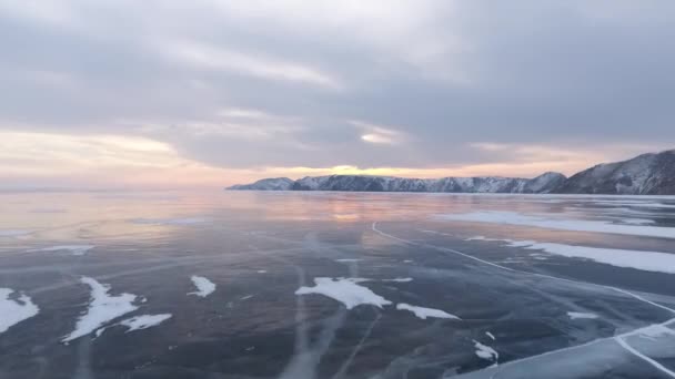 Lago Baikal Winter Baikal Pôr Sol Disparar Drone Vista Cima — Vídeo de Stock