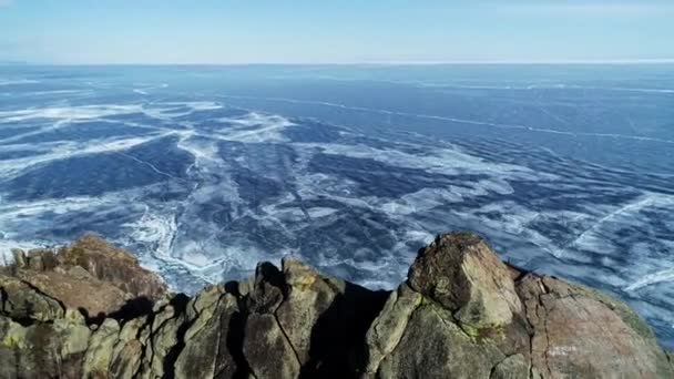 Danau Baikal Rusia Tembakan Musim Dingin Hari Yang Cerah Teluk — Stok Video