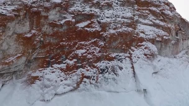 Baikalsee Russland Winterschießen Olchon Island Rocks Three Brothers Drohnenflüge Blick — Stockvideo