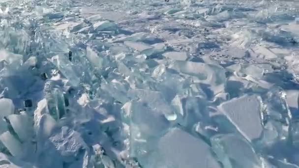 Lake Baikal Frozen Ice Floes Ice Hummocks Olkhon Island Buryatia — Stock Video