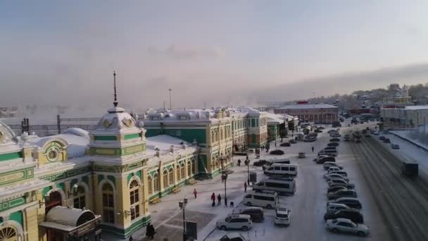 Rosja Irkuck Stycznia 2021 Budynek Starego Dworca Kolejowego Zimowe Loty — Wideo stockowe