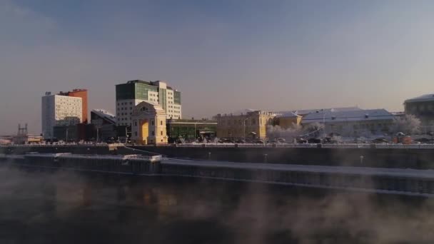 Russland Irkutsk Januar 2021 Der Triumphbogen Moskowskie Worota Liegt Ufer — Stockvideo