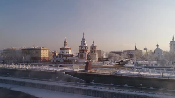 Oroszország Irkutszk 2021 Január Emlékmű Irkutszk Yakov Pokhabov Alapítóinak Angara — Stock videók