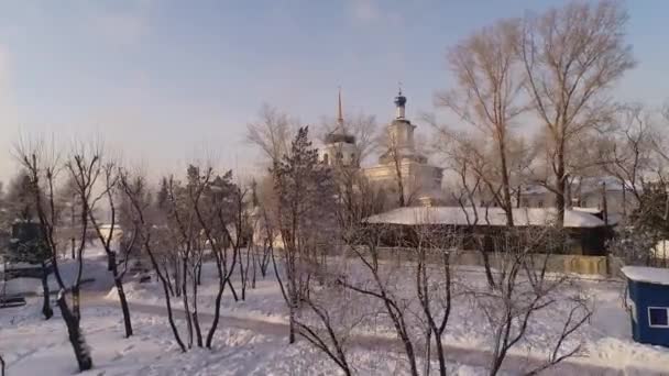 Russia Irkutsk January 2021 Znamensky Convent Irkutsk Aerial Drone Flight — Stock Video