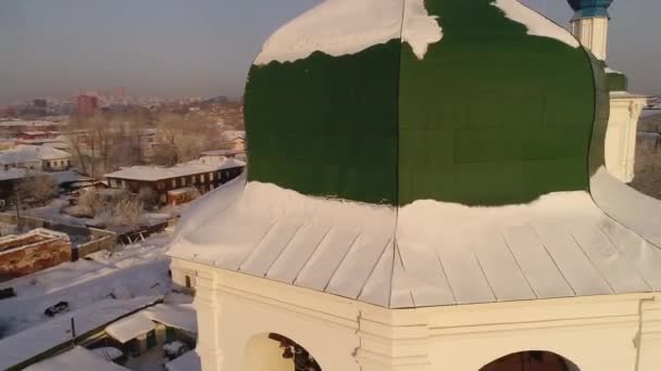 Russia Irkutsk January 2021 Znamensky Convent Irkutsk Aerial Drone Flight — Stock Video