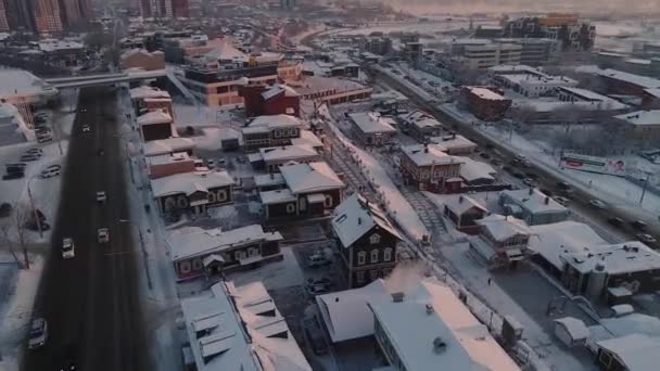 Rusland Irkoetsk Januari 2021 130 Kwart Van Gerenoveerde Oude Houten — Stockvideo