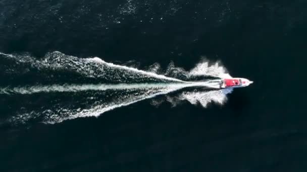 Безпілотний Човен Дивиться Блакитні Чисті Води Верхній Вигляд Білого Човна — стокове відео