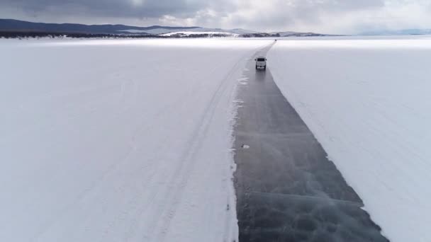 Ryssland Irkutskregionen Olkhon Februari 2021 Bajkalsjön Frusen Vintern Turistbuss Gazelle — Stockvideo