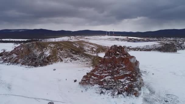 Der Gefrorene Baikalsee Olchon Island Winter Ein Panoramablick Auf Den — Stockvideo