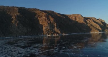 Lake Baikal. Early winter. View from above. Drone shooting. The mountains.