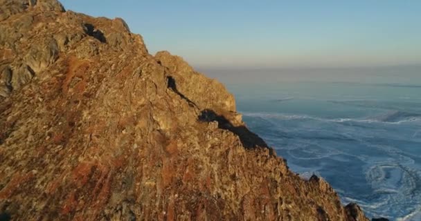 Lake Baikal Early Winter View Drone Shooting Mountains — Stok video