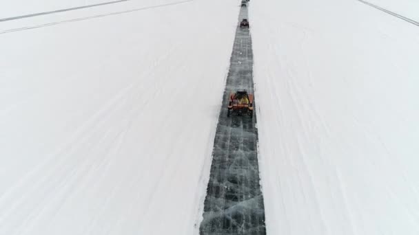 Buggy Rides Ice Frozen Lake Baikal Homemade Buggy Rushes High — 图库视频影像