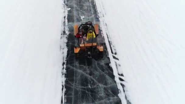 Buggy Rides Ice Frozen Lake Baikal Homemade Buggy Rushes High — Vídeos de Stock